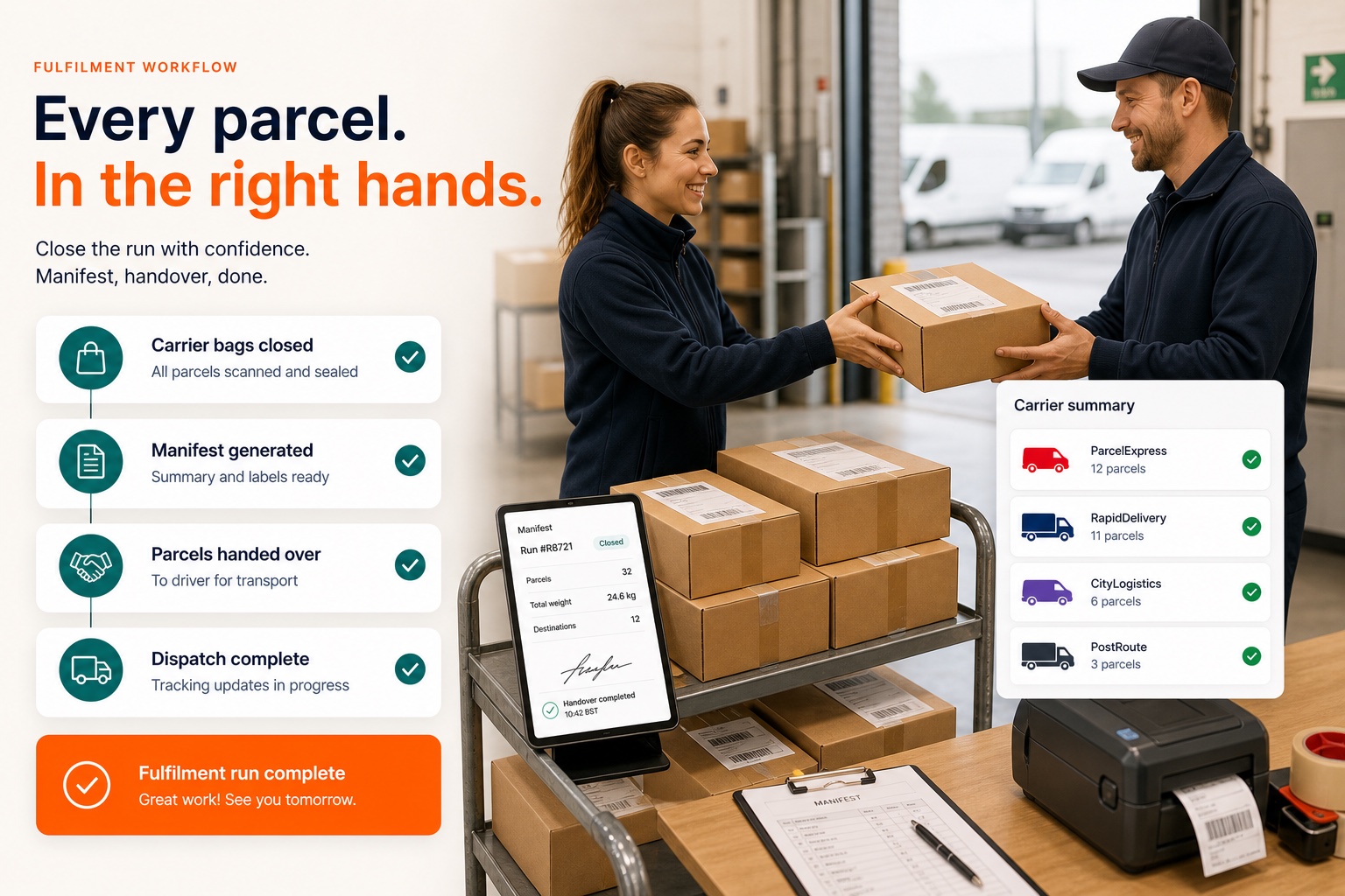 Fulfilment parcels prepared for carrier handover
